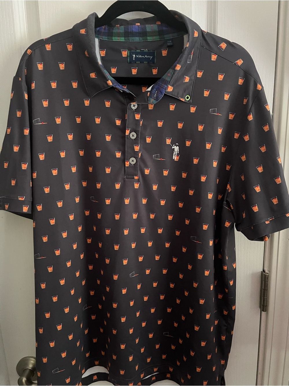 William Murray Golf Black Polo with Orange Print